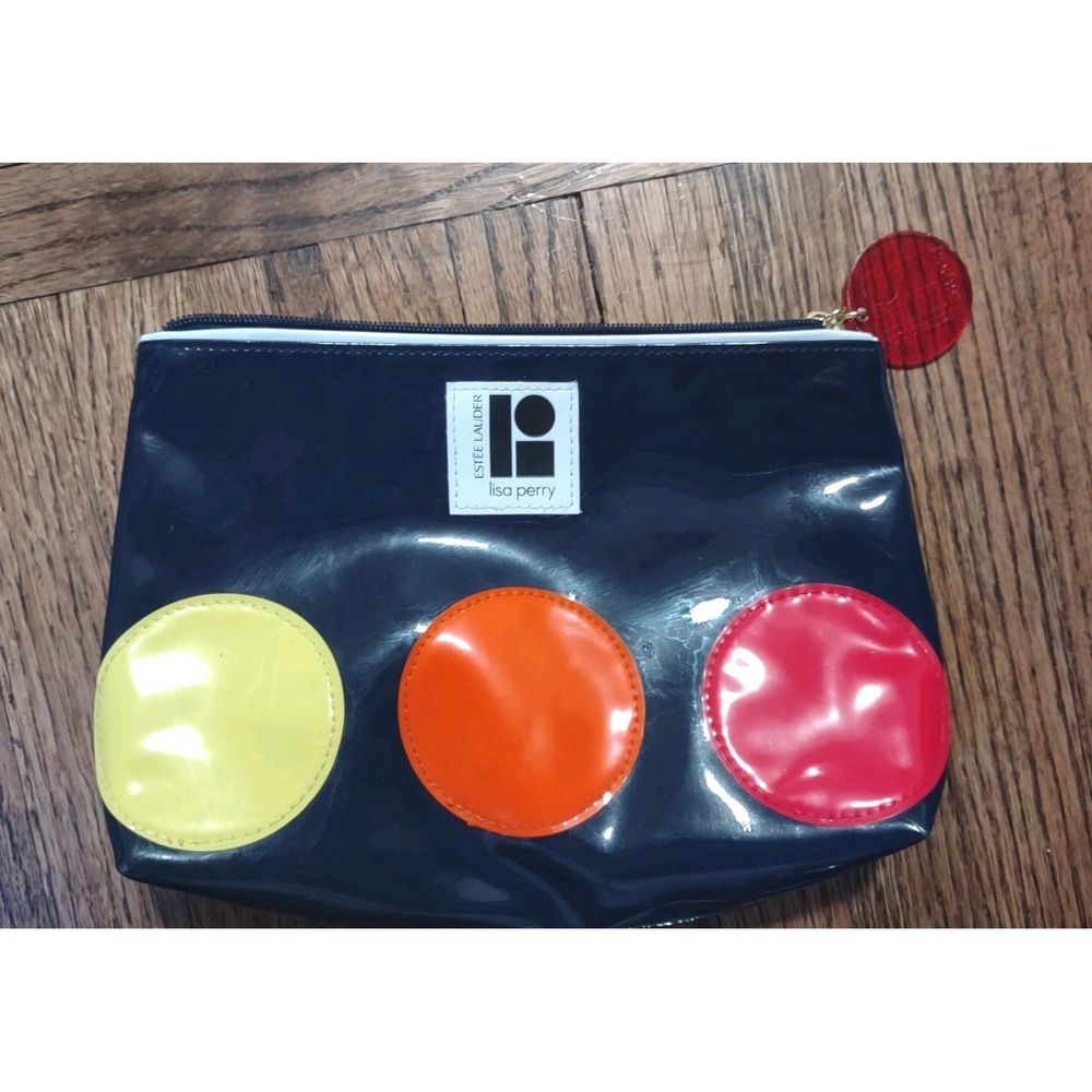 Estee Lauder x Lisa Perry Cosmetic Bag - Mod Pop Art Dots Navy Blue Patent Pouch